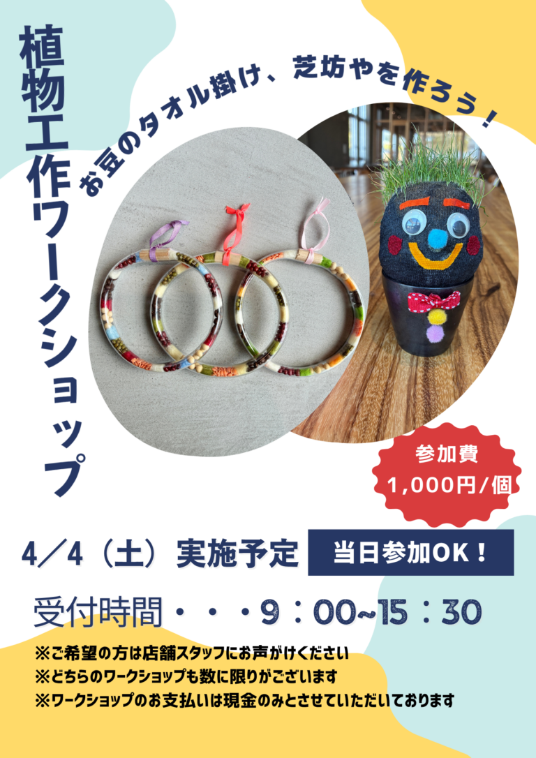 明日は（4/4）植物工作体験日です。